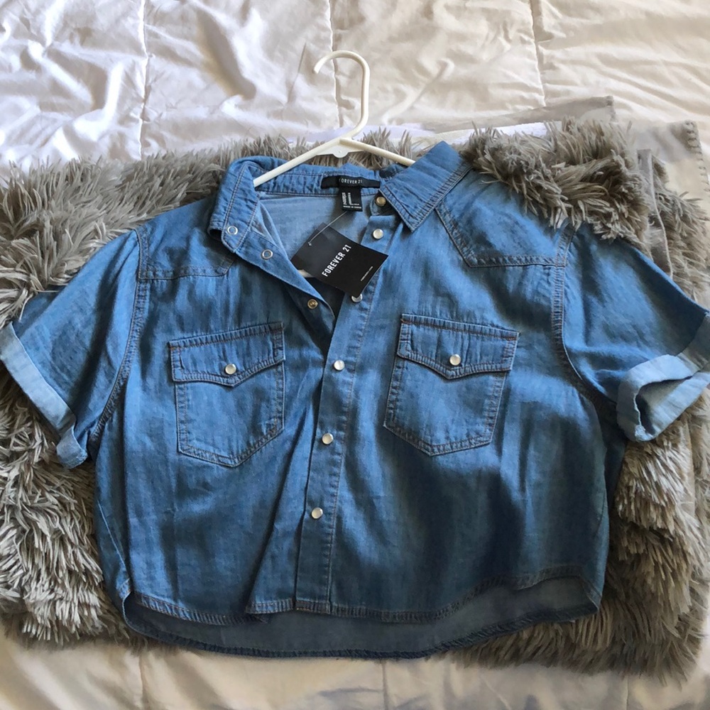 Blue denim crop top
